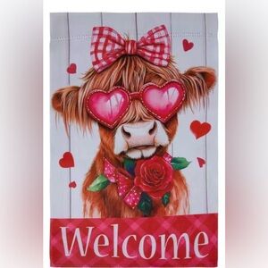 Charming Cow Welcome Garden Flag - Pink and Red